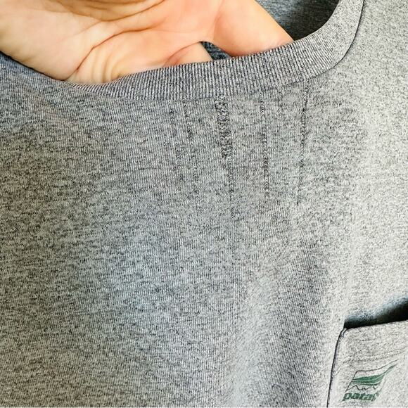MENS PATAGONIA Grey Gray Pocket Crew Neck Short Sleeve Slim Fit Tee T Shirt L - Picture 7 of 10
